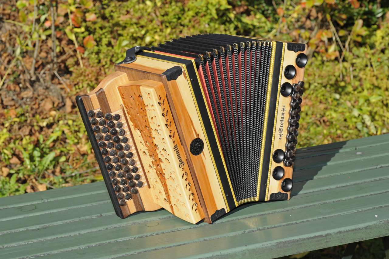 Steirische Harmonika Apfelholz von vorne